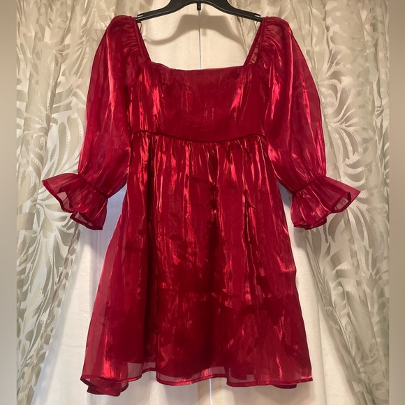 Thirty Thirty Dresses & Skirts - NWT Red Sheer Puff Sleeve Dress
